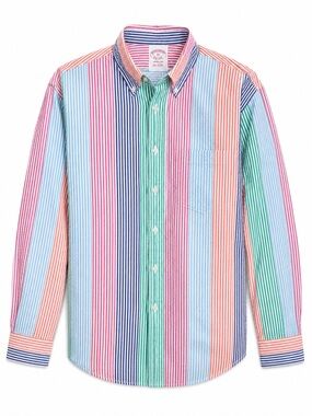 Brooks Brothers Seersucker Shirt XL Madison Fun Stripe Pastel Preppy Old Money